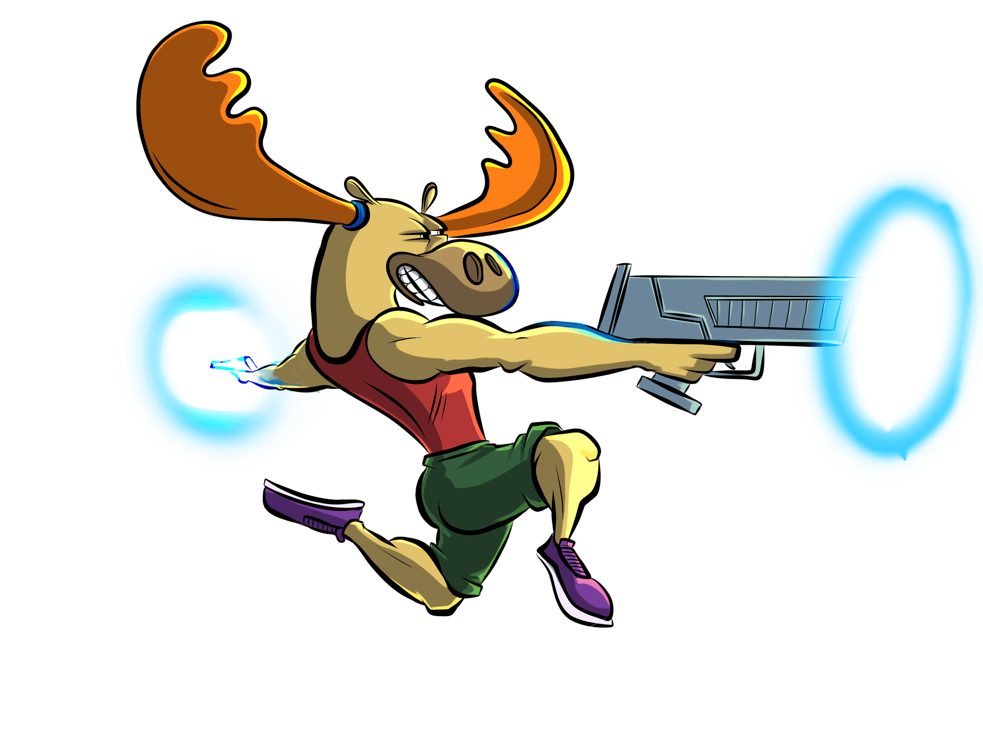 Image of a Hybrid Human Moose holder a laser weapon
